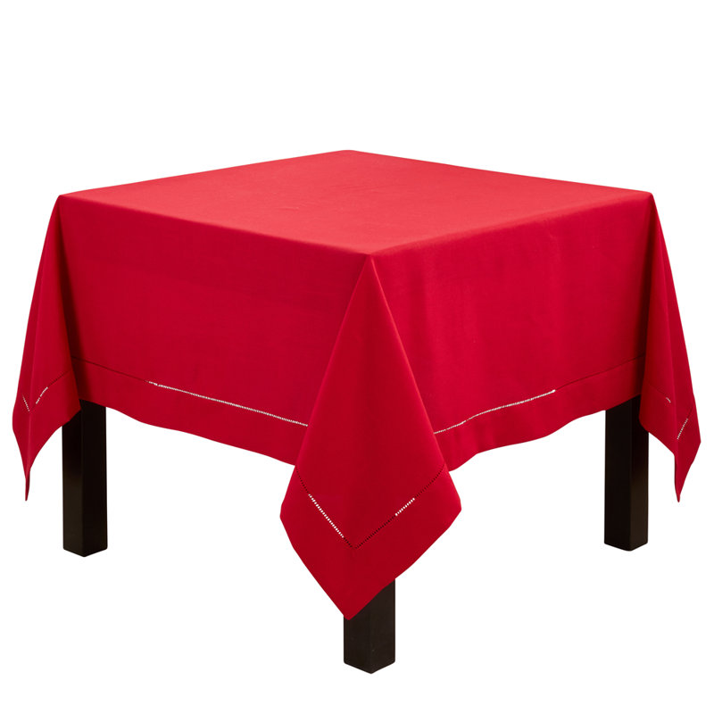 Rochester Collection Red Tablecloth With Hemstitched Border, 84" Square