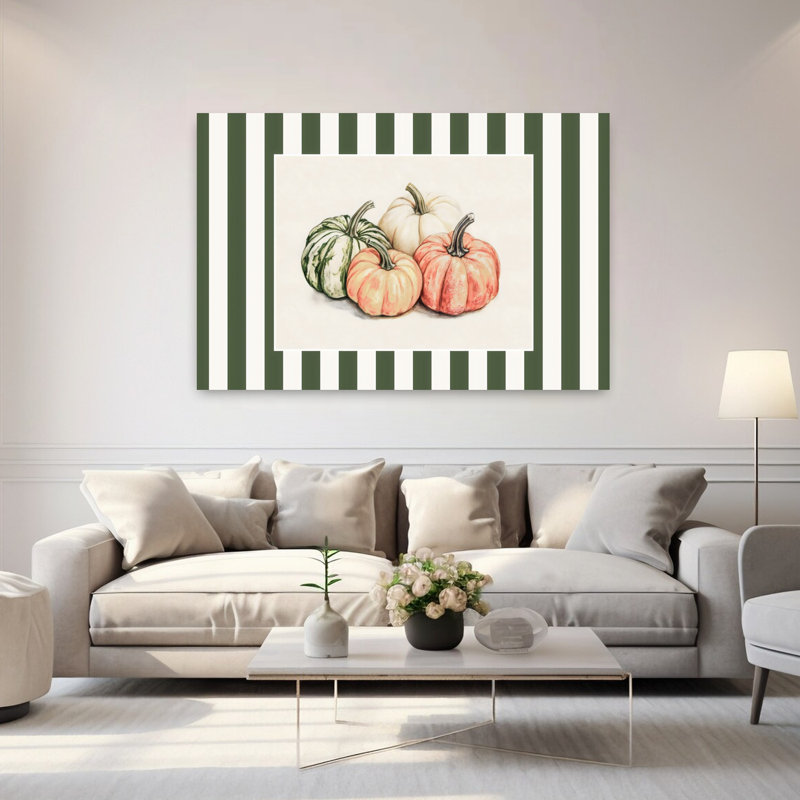 Citrouille - rayures, art mural contemporain abstrait, H 40 po x l 60 po