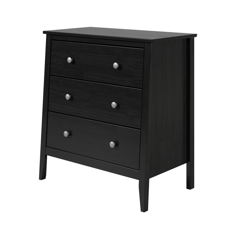 Solid 3 Drawer Dresser, Black