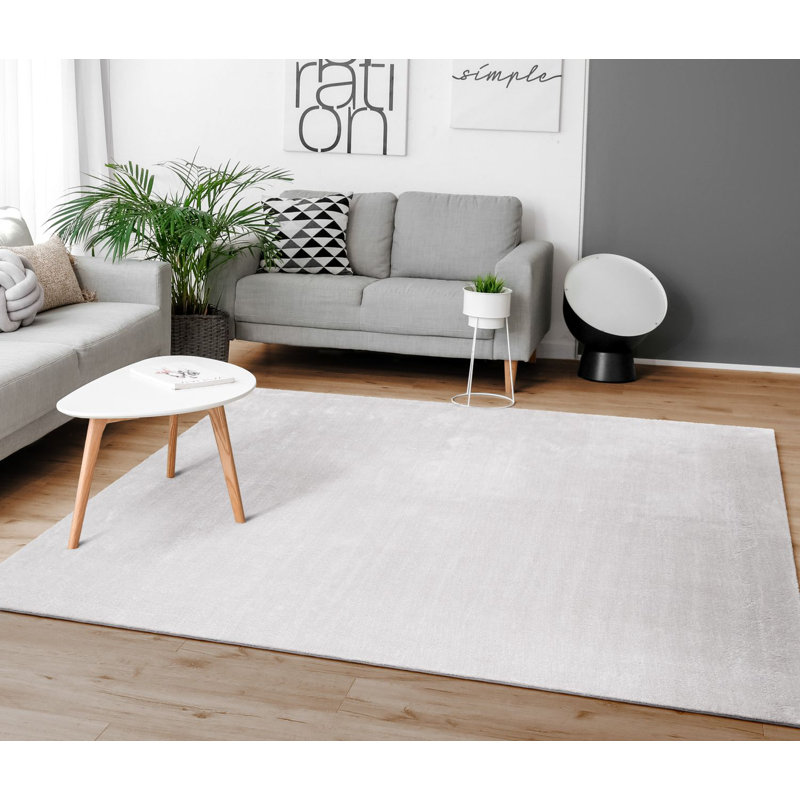 Soft Area Rug Cozy Low-Pile Rug Anti-Slip Solid Color Washable, Rectangle 4'7" x 6'7", Silver
