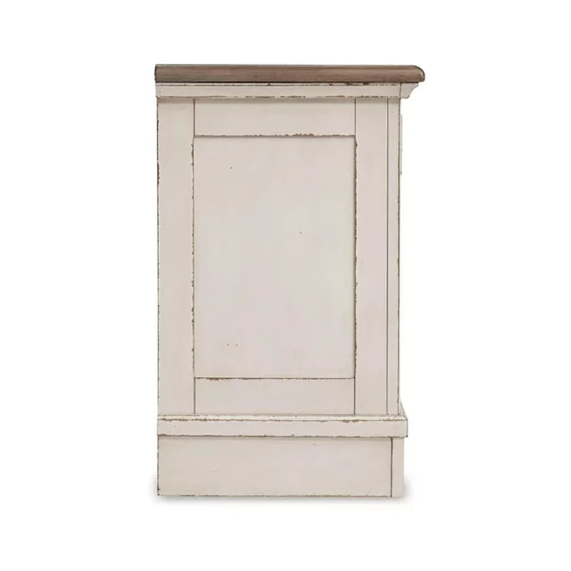 Chipped White & Distressed Wood 3-Drawer Nightstand with USB Ports