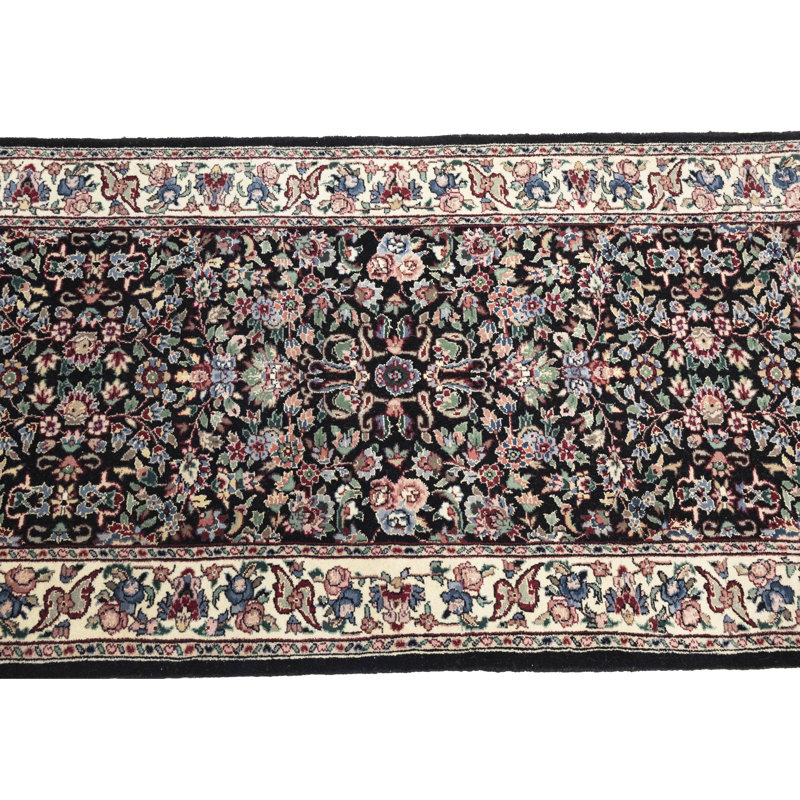 Tapis de couloir oriental noir fait à la main 3 x 10 Indo Kashan