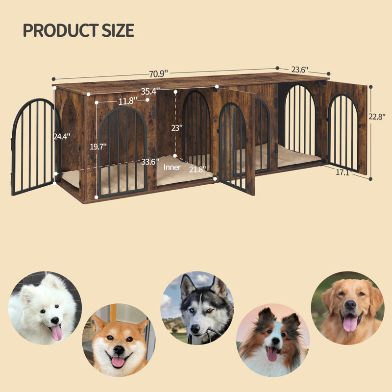 Rustic Brown Heavy Duty Dual Dog Crate with Divider