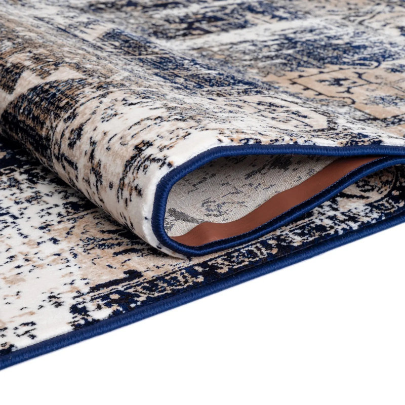 Vintage Look Area Rug, Runner 80 x 300 cm, Navy