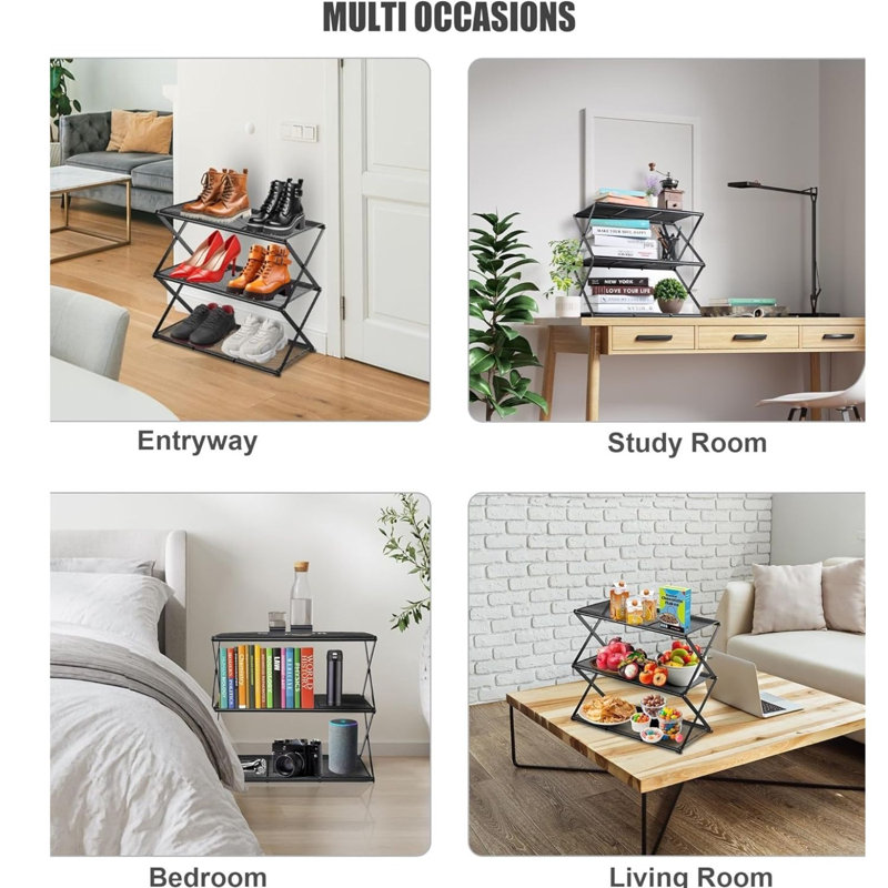 3-tier Foldable Metal Shoe Rack Organizer