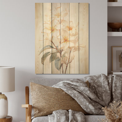 Whispers Of Plumeria Flowers I - Plumeria Wood Art On Natural Pine Wood