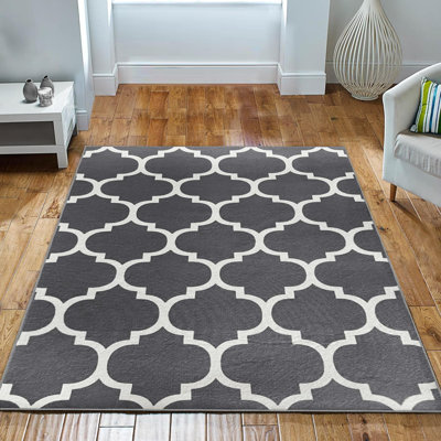 Aspire Homeware Grey Geometric Area Rug Modern Trellis Indoor Carpet