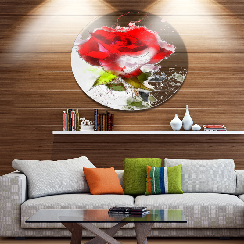 Hand-Drawn Watercolor Rose Flower Metal Wall Art, 23" x 23"