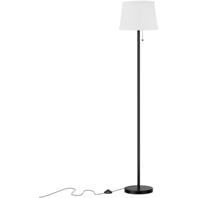 Modern Floor Lamp With Adjustable Brightness, Remote Control, Black, LED Bulbs, White Shade, Foot Switch, Easy Assembly