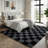 Plush Checkered Shag Area Rug - Soft Fluffy Black Grey Grid Fleece Carpet for Living Room, Bedroom, Dry-Clean Only, High-Pile Shaggy Rug with Modern Checkerboard Pattern, Cozy Non-Slip Floor Decor for Contemporary Home Spaces-60246636-58974494