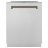 ZLINE Autograph 24 in. Monument 3rd Rack Dishwasher with Champagne Bronze Helix Handle, 45dBa