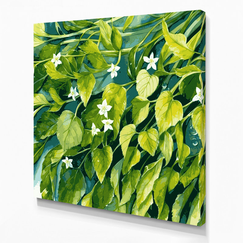 Art mural sur toile vert, légumes, cresson capucine, H 12 po x l 12 po
