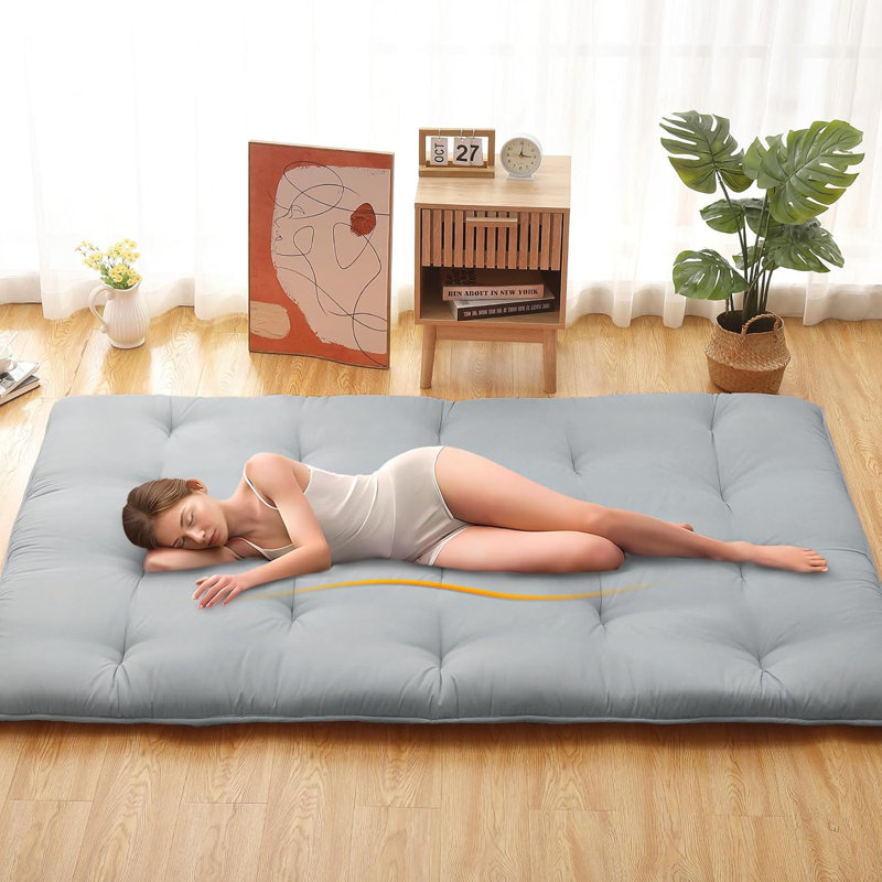Matelas de futon japonais pliable pour lit d'invité, 3, Gris clair, Lit double