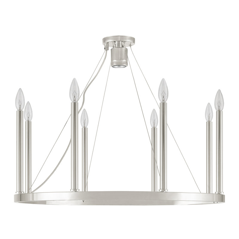 Gus 9 - Light Dimmable Wagon Wheel Chandelier, Polished Nickel