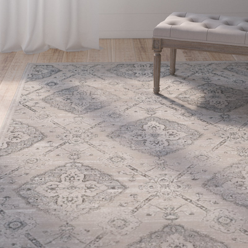 Tapis taupe / bleu clair Joana, Rectangle 5 pi 1 po x 7 pi 6 po