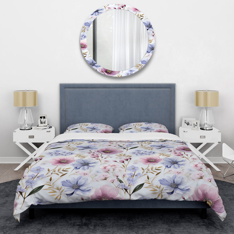 Ensemble de housse de couette mauve et rose, Housse de couette pour grand lit et 2 taies décor