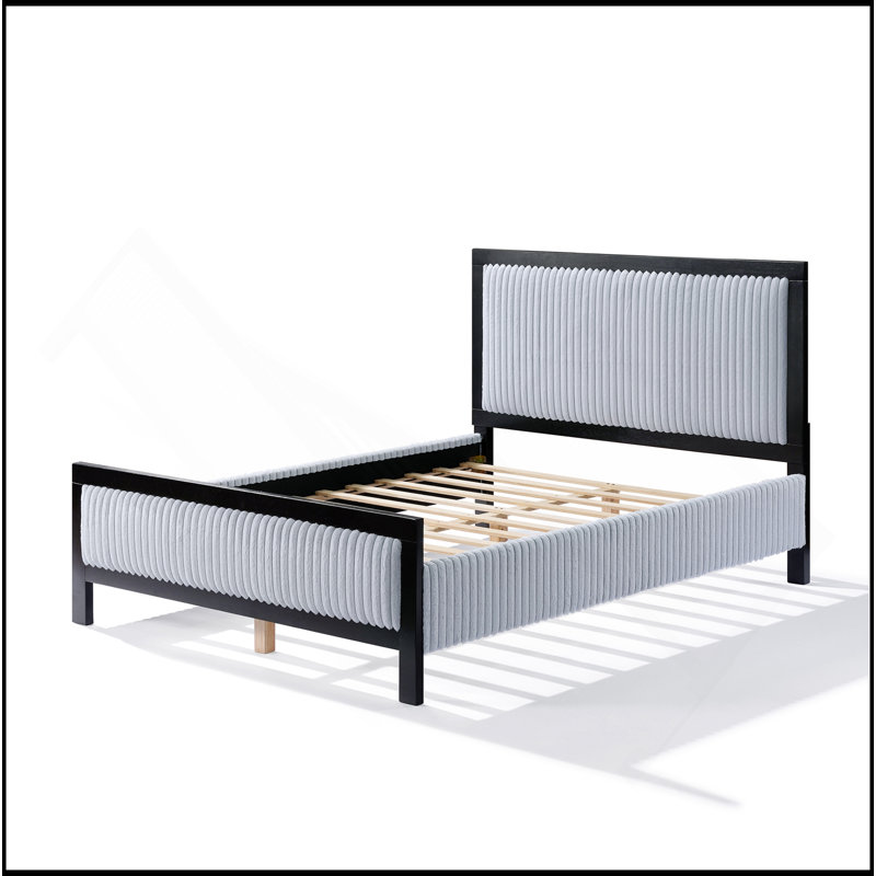 Lit rembourré avec tête de lit moelleuse, cadre gris et noir, Grand lit