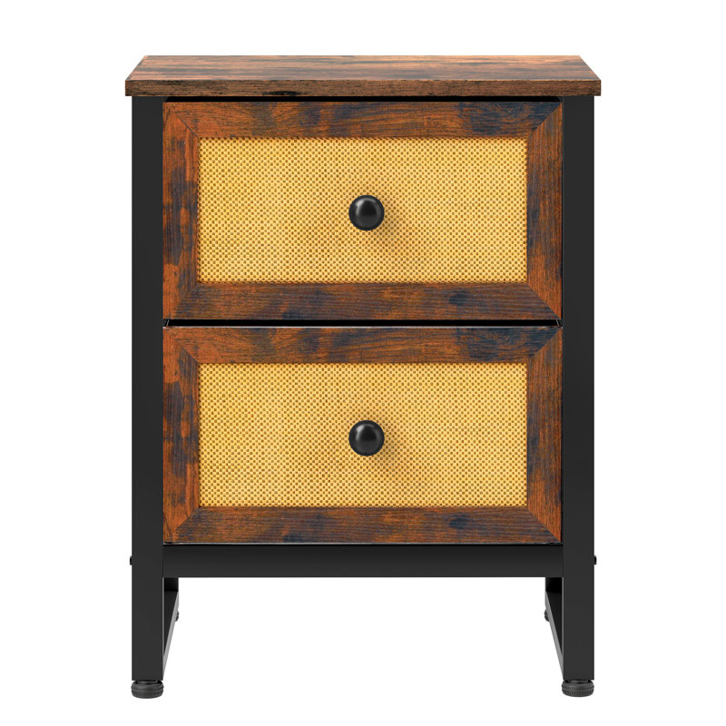 Table de chevet compacte avec 2 tiroirs en tissu, petite table de chevet d'une capacité de poids de 20 kg et plateau en bois