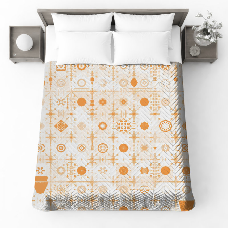 Couvre-lit matelassé à formes géométriques orange toutes tailles, King