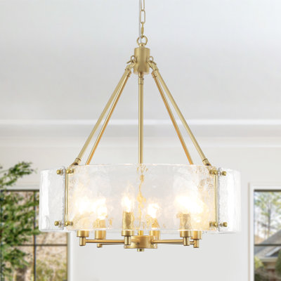 6 - Light 19.69'' Dimmable Modern Drum Candle  Chandelier With Glass Shade