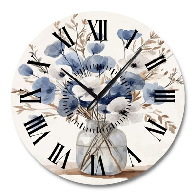 Minimaliste fleurs nordiques dans un vase - Horloge murale florale en métal