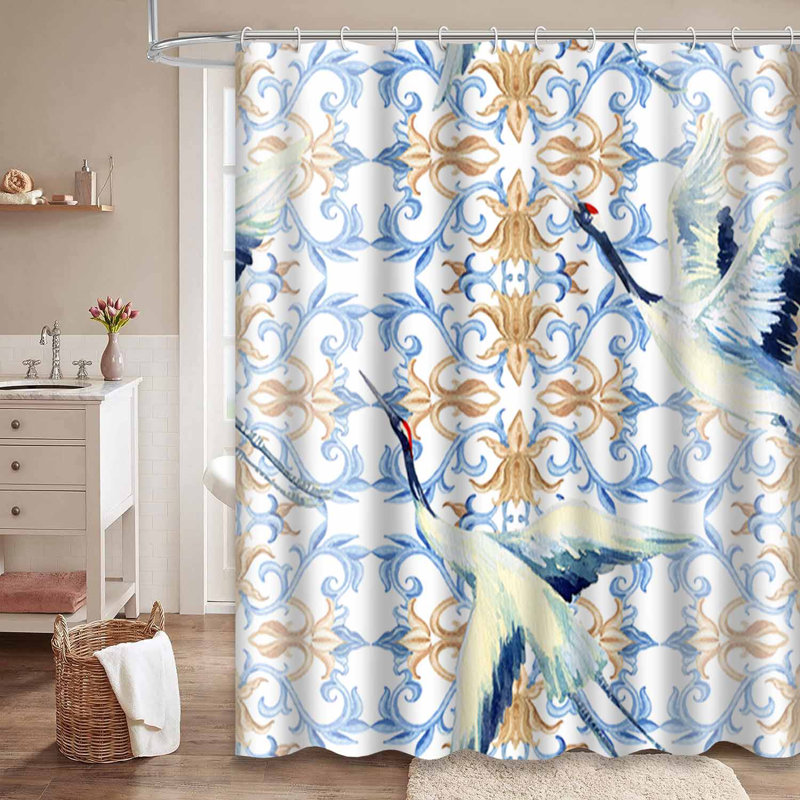 Rideau de douche asiatique avec 12 crochets, L 72 po x l 84 po