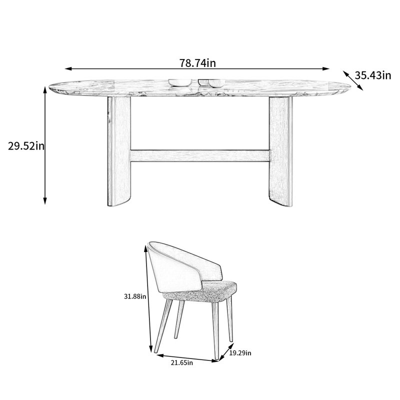 Ensemble de salle à manger ovale, H 29,52 po x L 78,74 po x l 35,43 po