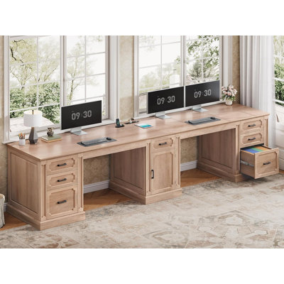 Farmhouse 110.3" Two Person Desk With 7 Drawers