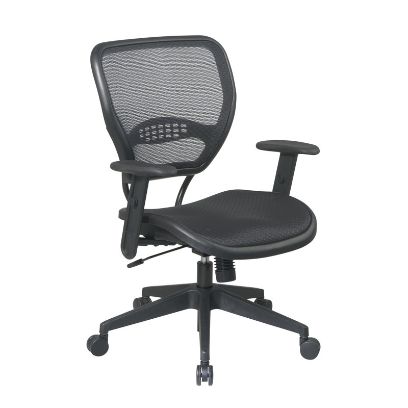 Black Mesh and Leather Adjustable Task Chair with Armrests