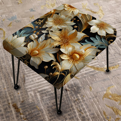 Gold And White Royal Flower Gardens - Damask Rectangle Ottoman