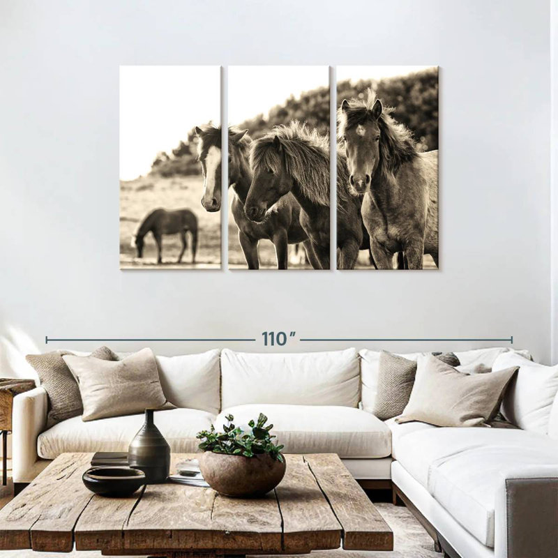 Horses Three Sepia, 48" H x 74" W