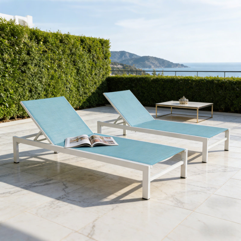 76.8" Long Aluminum Reclining Chaise Lounge Set, Mist