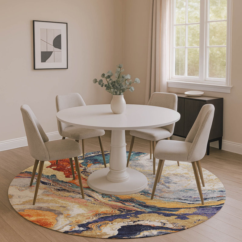 Premium Machine Washable Jakiyra AMF1908 Abstract Rug, Round 8'