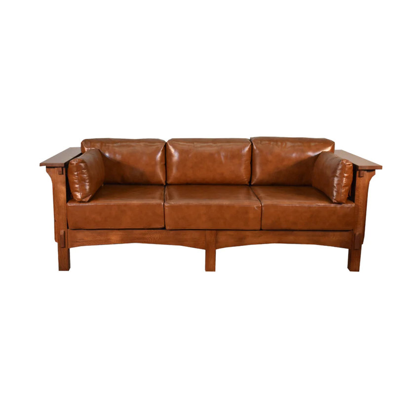 Duschka 84'' Leather Sofa, Reddish Brown Genuine Leather