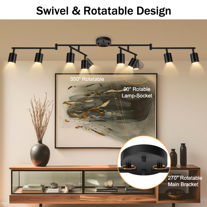 8-Light Matte Black Adjustable Track Lighting Fixture(GU10 Socket, Bulb Not Included)