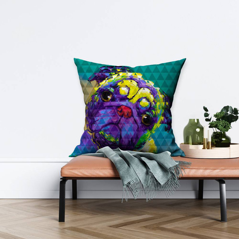 Geometric Curious Pug, 16" x 16", Pillow Cover Only - No Insert
