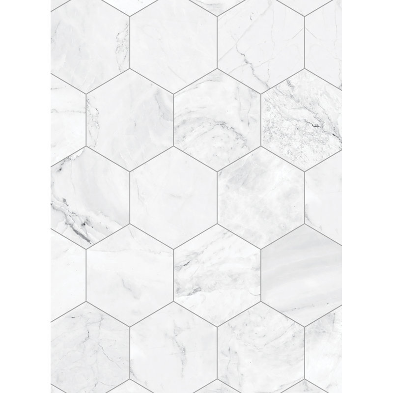 Panneau de papier peint hexagonal en marbre, L 2 pi x H 18 pi, Gris