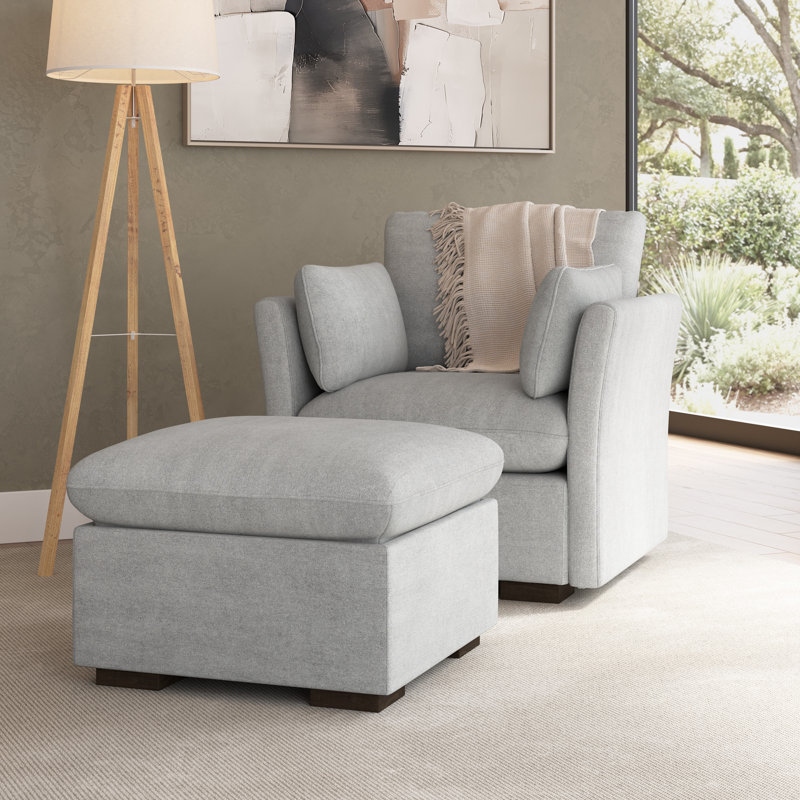 Stedman Modular Accent Chair With Storage Ottoman, Living Room Furniture, Dove Gray