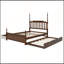 Grand lit plateforme avec lit gigogne simple TG et 2 tiroirs de rangement, lit en bois classique avec tête de lit à broche, noyer