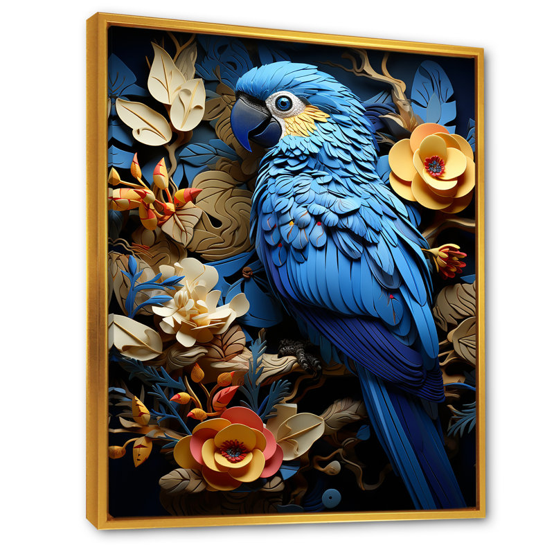 «Blue Parrot Paradise», reproduction d'art mural, Cadre flottant doré, H 40 po x l 30 po