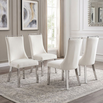 Ensemble de 4 chaises de salle à manger rembourrées Modern Glam avec pieds en acier inoxydable poli