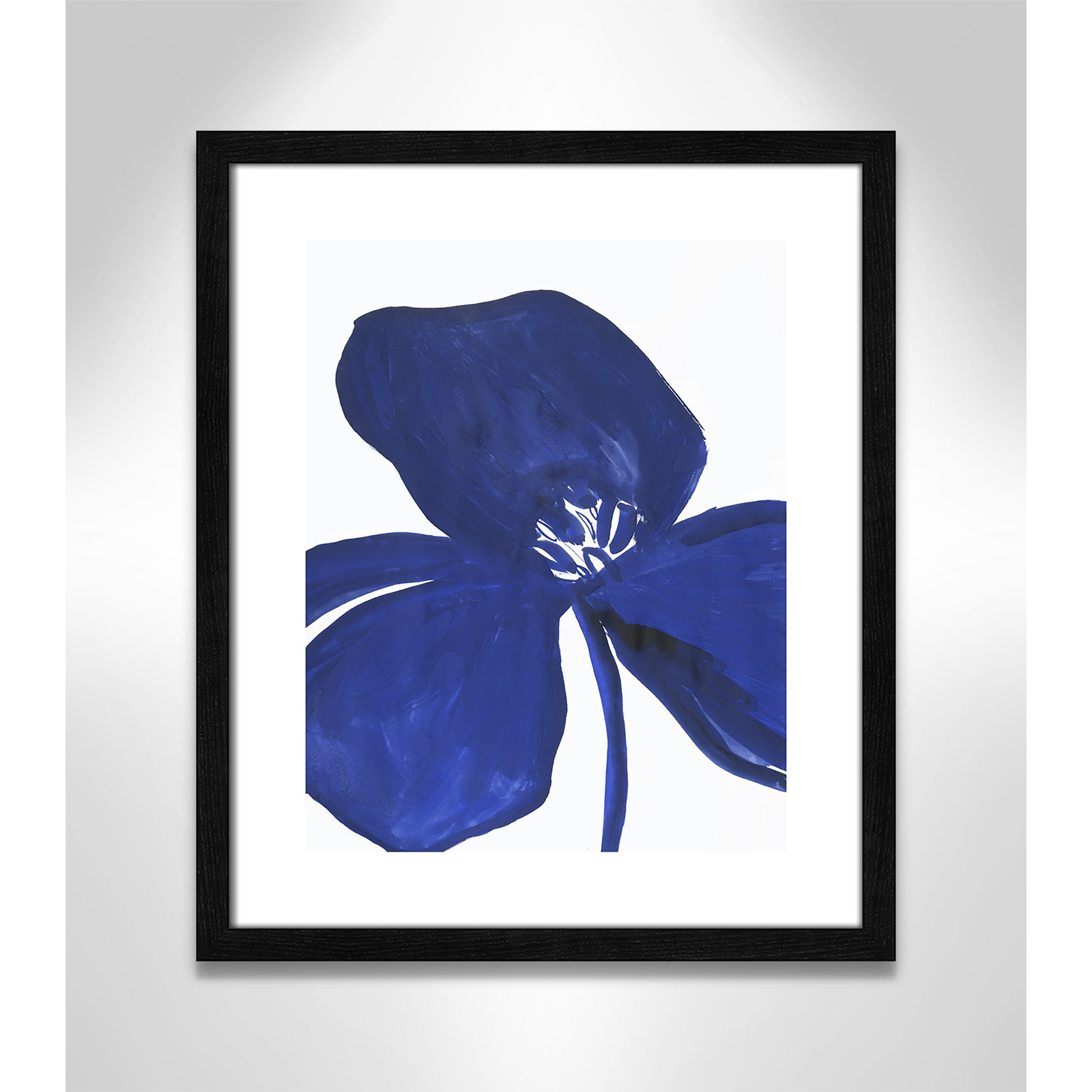 Clarisse "Indigo Petal II" Painting, 19" H x 16" W x 0.75" D, Black Framed Paper