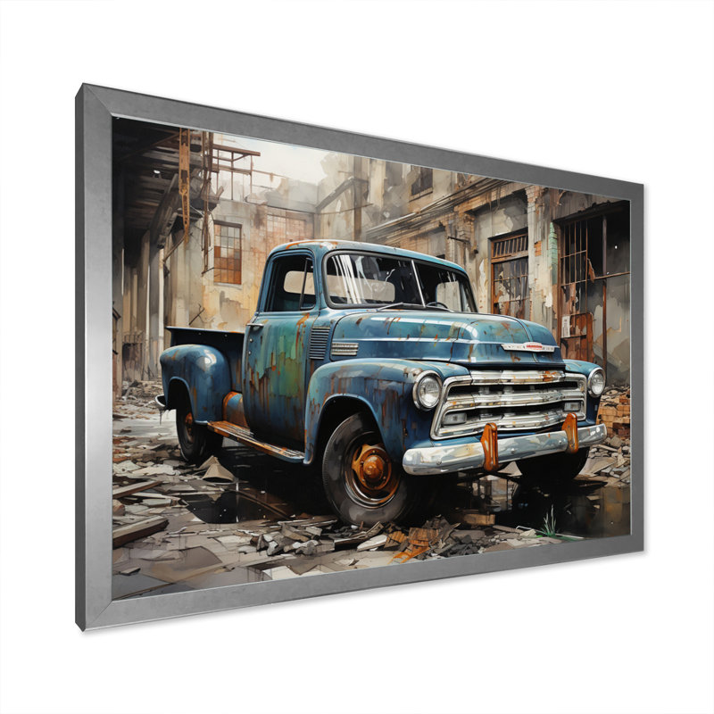Élégance industrielle camionnette - transport mural, H 34 po x l 44 po x P 1,5 po, Cadre simple argenté