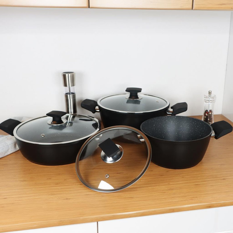 Serenk Excellence Cookware Set Non-Stick 7 Piece Granite Pots and Pans Set