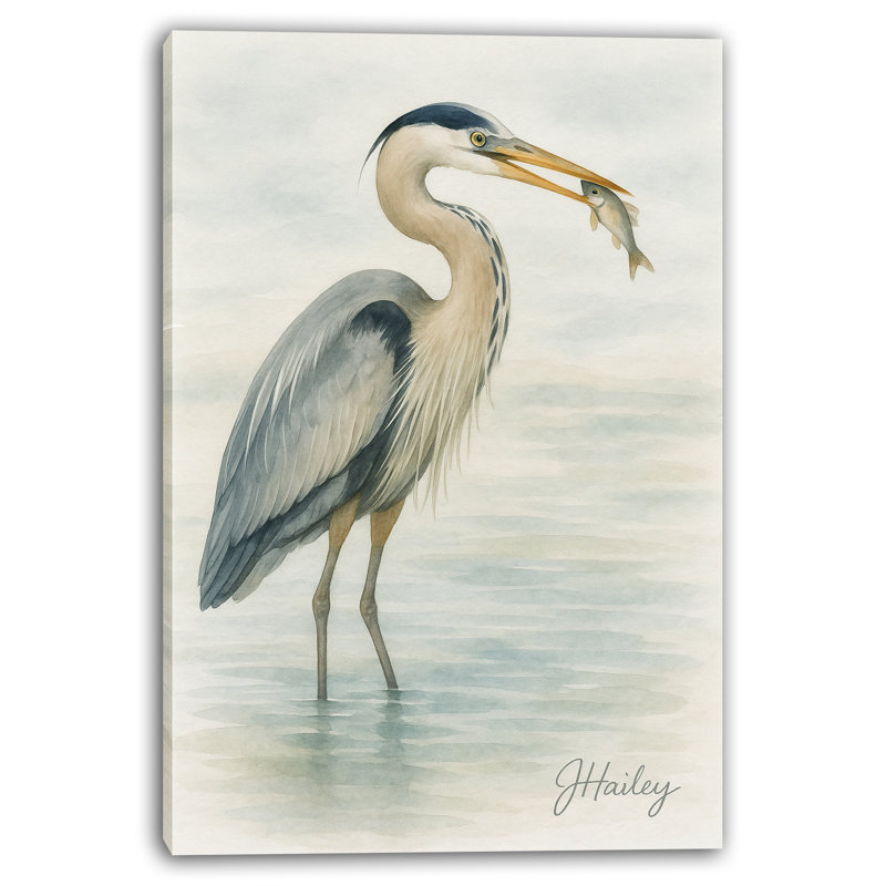«Blue Heron in Tranquil Waters», art mural sur toile, H 48 po x l 36 po