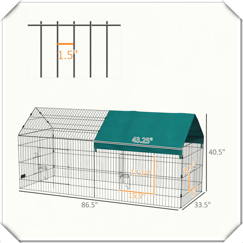Clôture de parc pour petits animaux avec toit intérieur et extérieur pour petits animaux, H 40,5 po x l 33,5 po x P 86,5 po