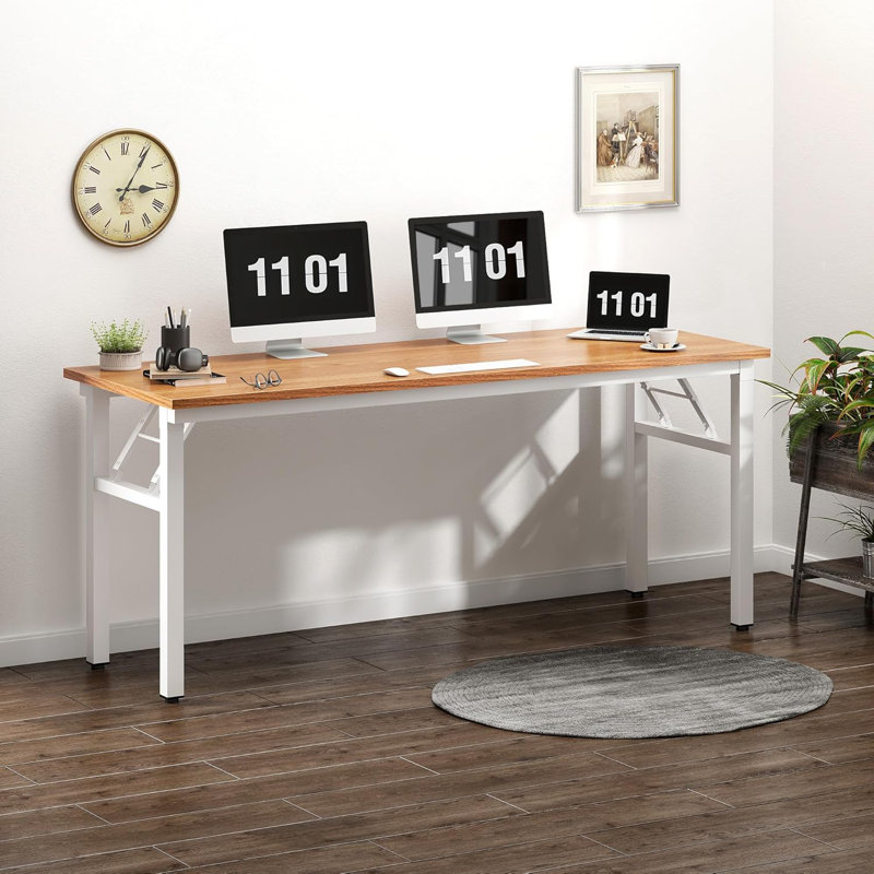 Small Computer Desk Folding Table No Assembly Sturdy Small Writing Desk Folding Desk For Small Spaces, Brown, White