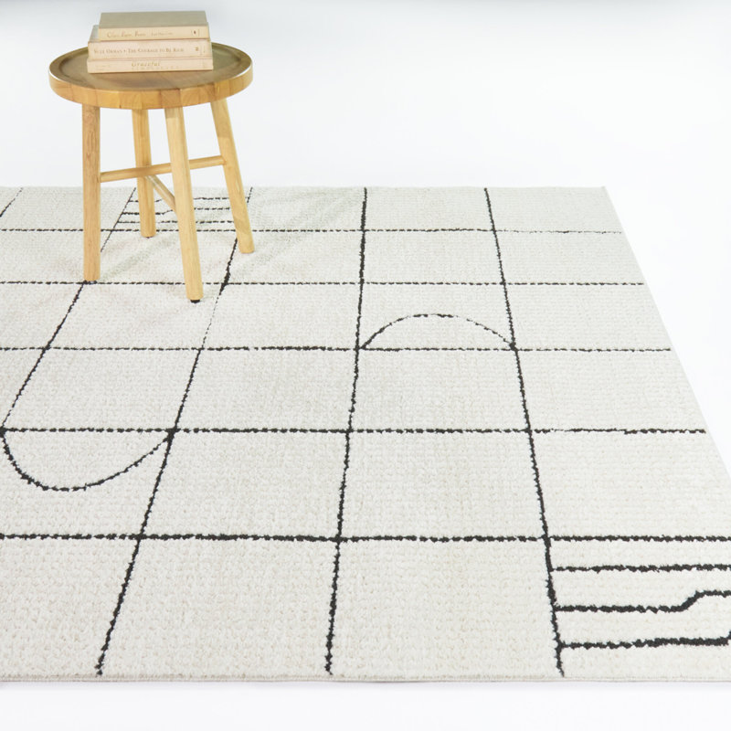 Tapis contemporain crème / noir Simonis, 5 pi 3 po x 7 pi