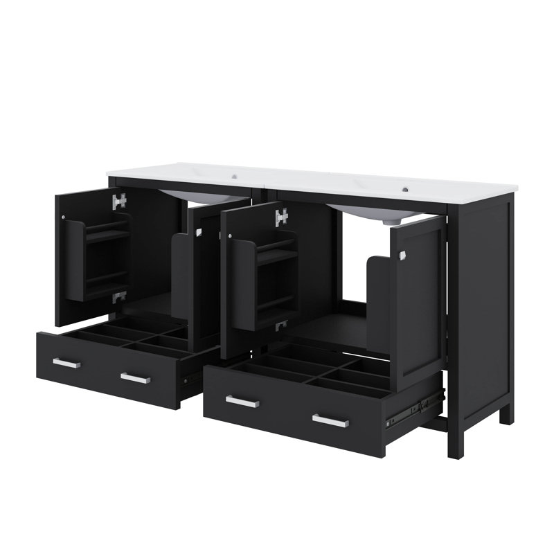 Ensemble de meuble-lavabo de salle de bain 60 po, Noir, Argent argent