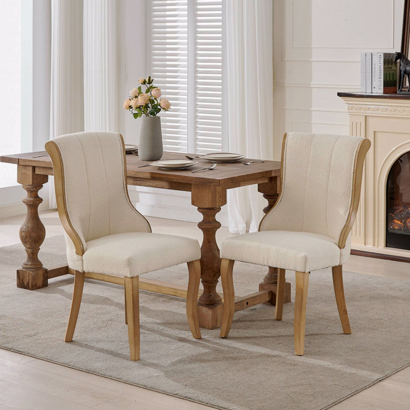 Ensemble de 2 chaises de salle à manger en velours de neige de style moderne Mid-Century avec pieds en bois massif, Beige